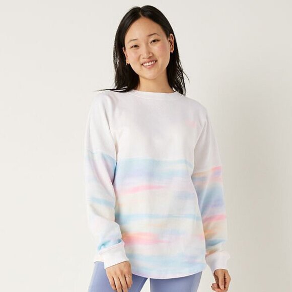 Vs Victorias Secret PINK Varsity Crew Sweater Jacket Top Optic White Rainbow S - Picture 4 of 9